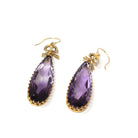 Antique Amethyst Earrings - Edwardian 10k Yellow Gold Natural Purple Teardrop Gemstone - Vintage 1910s Seed Pearl Bow Hook Wire Fine Jewelry