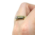 Vintage Diamond Ring - Estate 14k Yellow & White Gold Single Gemstone Tapered Band - Modern Size 10 Unisex Men's Wedding Two Tone Jewelry