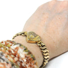 Vintage Expansion Bracelet - Retro 10k Gold Filled Sterling Base Heart Flower Stretch Links - Circa 1940s Era Statement Co Star 40s Jewelry