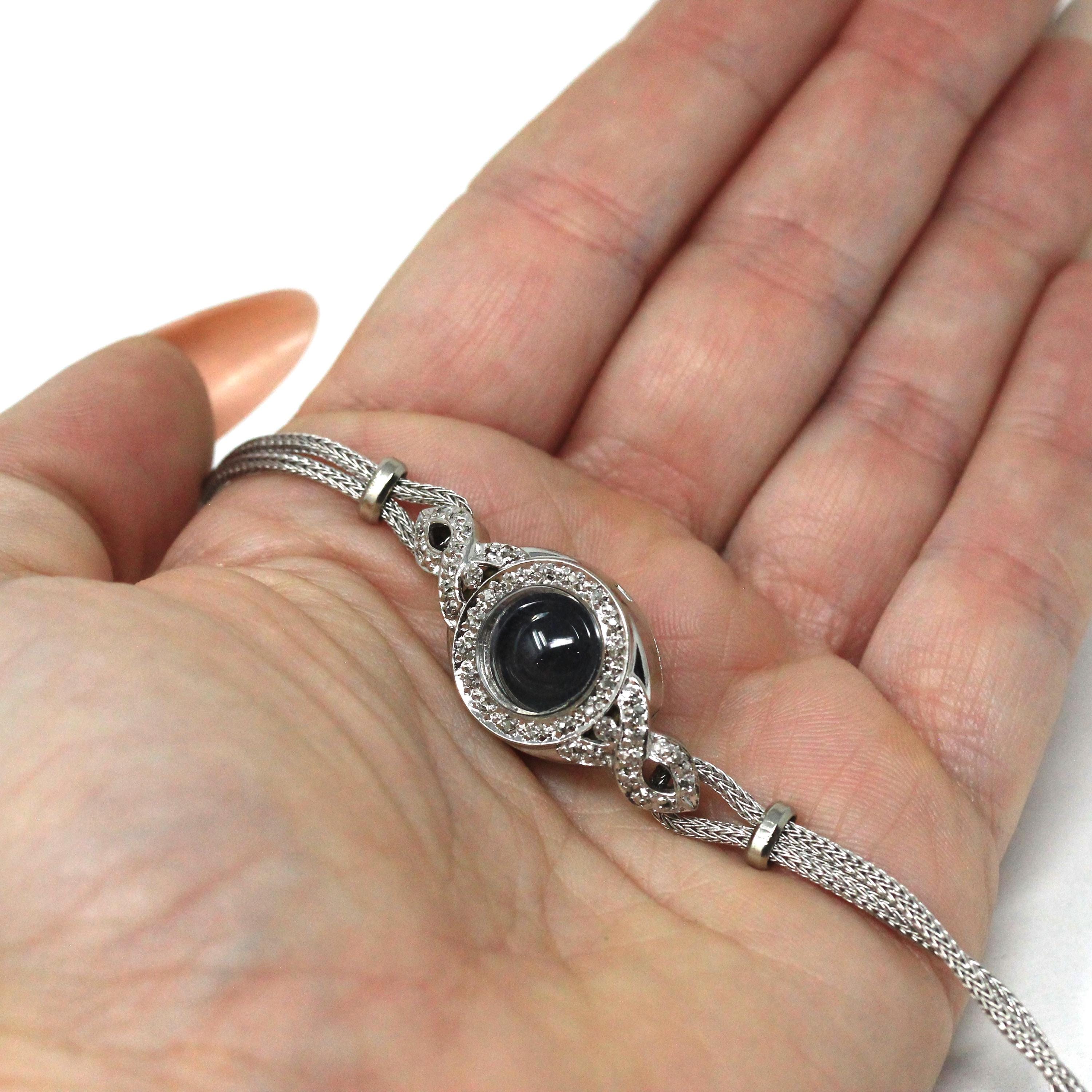 Converted Watch Bracelet - Vintage 14k White Gold Diamond Accented Case - Circa 1950s Fine Petite Collectible Deco Style Mid Century Jewelry