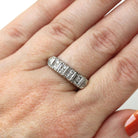 Mid Century Diamond Band - Vintage Platinum Natural Baguette Round Cut Gemstones Wedding Bridal Ring - Circa 1960s Size 7 1/4 Fine Jewelry