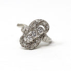 Diamond Cluster Ring - Estate 14k White Gold Natural Gems - Modern Mid Century Style Size 7 1/4 Vintage Inspired Halo Bypass Fine Jewelry