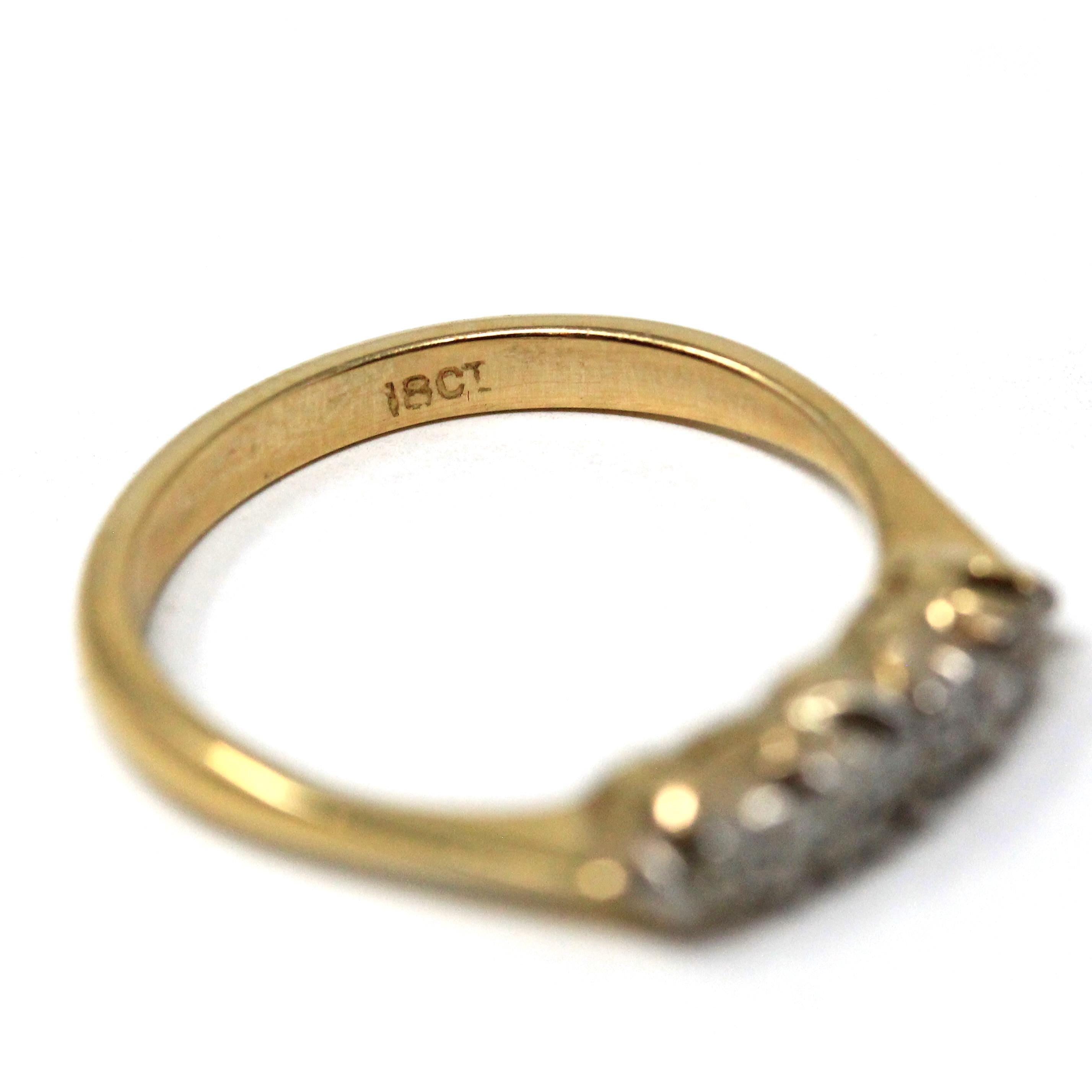 Vintage Diamond Ring - Mid Century 18k Yellow & White Gold Five Gemstones Wedding Band - Circa 1940s Size 5 Fine Statement Bridal Jewelry