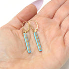 Edwardian Jewelry Set - Antique 14k Yellow Gold Blue Enamel Bar Pendant Necklace & Drop Earrings - Circa 1900s Era Seed Pearl Fine Jewelry