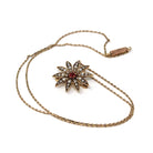 Antique Flower Pendant - Edwardian 14k Yellow Gold Brooch Charm Necklace - Circa 1900s Era Seed Pearl & Natural Ruby Starburst Fine Jewelry