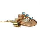 Vintage Bow Necklace - Mid Century 10k Yellow & Rose Gold Natural Blue Zircon 1.5 CTW Pendant - Circa 1940s Two Tone Fine Statement Jewelry