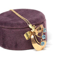 Vintage Bow Necklace - Mid Century 10k Yellow & Rose Gold Natural Blue Zircon 1.5 CTW Pendant - Circa 1940s Two Tone Fine Statement Jewelry