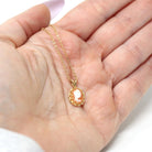 Vintage Cameo Pendant - Retro 14k Yellow Gold Carved Shell Woman's Profile Necklace - Circa 1970s Era Oval Dainty Petite Charm Fine Jewelry