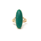 Vintage Chrysoprase Ring - Retro 14k 10k Yellow Gold Oblong Oval Cabochon Natural Green Gemstone - Circa 1970s Era Size 6 1/2 Fine Jewelry