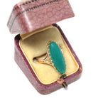 Vintage Chrysoprase Ring - Retro 14k 10k Yellow Gold Oblong Oval Cabochon Natural Green Gemstone - Circa 1970s Era Size 6 1/2 Fine Jewelry