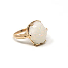 Vintage Opal Ring - Retro Era 14k Yellow Gold Fancy Cut Oval Cabochon Gem Solitaire - Circa 1960s Size 6 3/4 Fine October Birthstone Jewelry