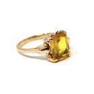 Vintage Created Yellow Sapphire Ring - Retro 10k Yellow Gold Rectangular Gemstone - Circa 1940s Size 6 Statement Solitaire Fine 40s Jewelry