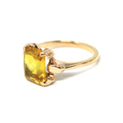 Vintage Created Yellow Sapphire Ring - Retro 10k Yellow Gold Rectangular Gemstone - Circa 1940s Size 6 Statement Solitaire Fine 40s Jewelry