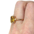 Vintage Created Yellow Sapphire Ring - Retro 10k Yellow Gold Rectangular Gemstone - Circa 1940s Size 6 Statement Solitaire Fine 40s Jewelry