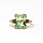Created Spinel Ring - Mid Century 10k Yellow Gold Fancy Cut Rectangular Light Green Gem - Vintage Circa 1940s Era Size 5 Fine 40s Jewelry