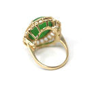 Cats Eye Glass Ring - Modern 14k Yellow Gold Oval Cabochon Green Stone - Estate Circa 2000s Era Size 6.5 Scalloped Halo Fine Fashion Jewelry