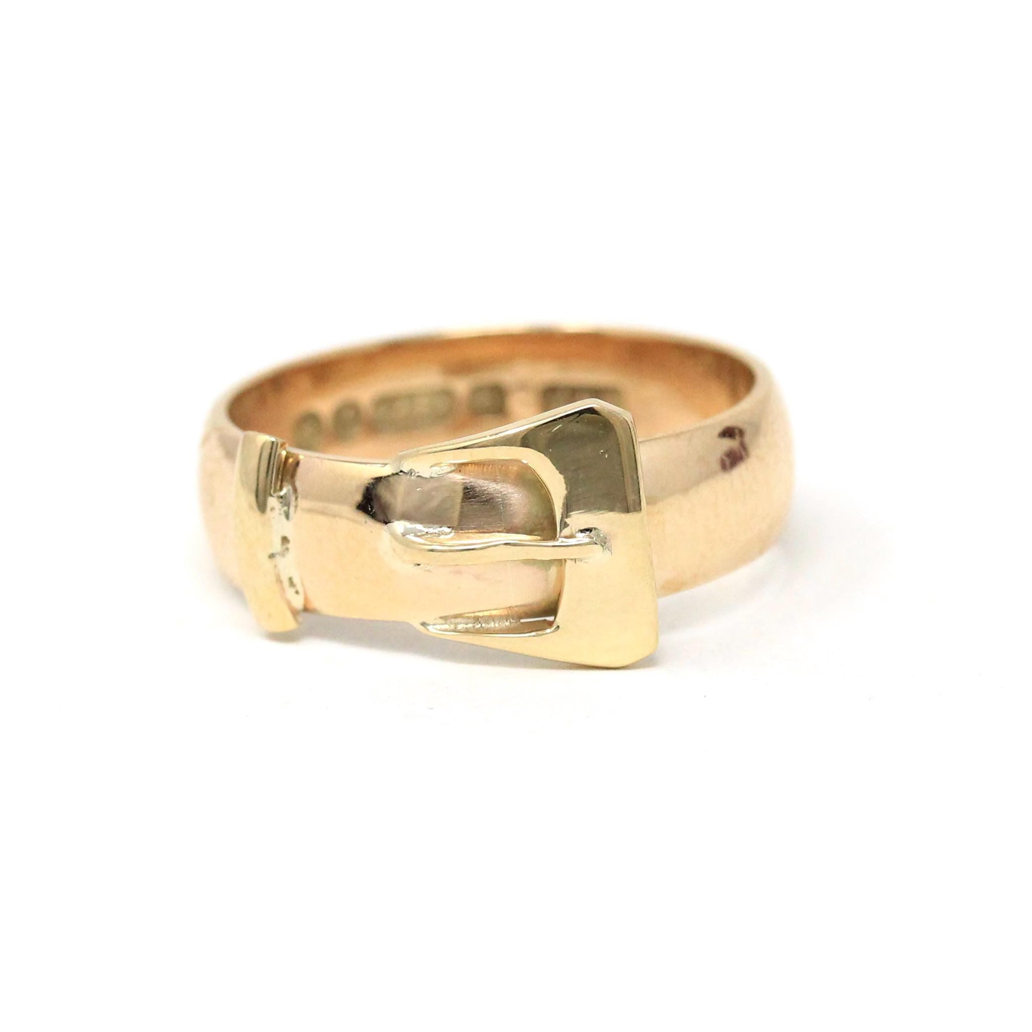 1980s レア イギリス 英国 ヴィンテージ シンプル バンドリング9K English Buckle Ring - Retro 9k Yellow Gold London England Figural