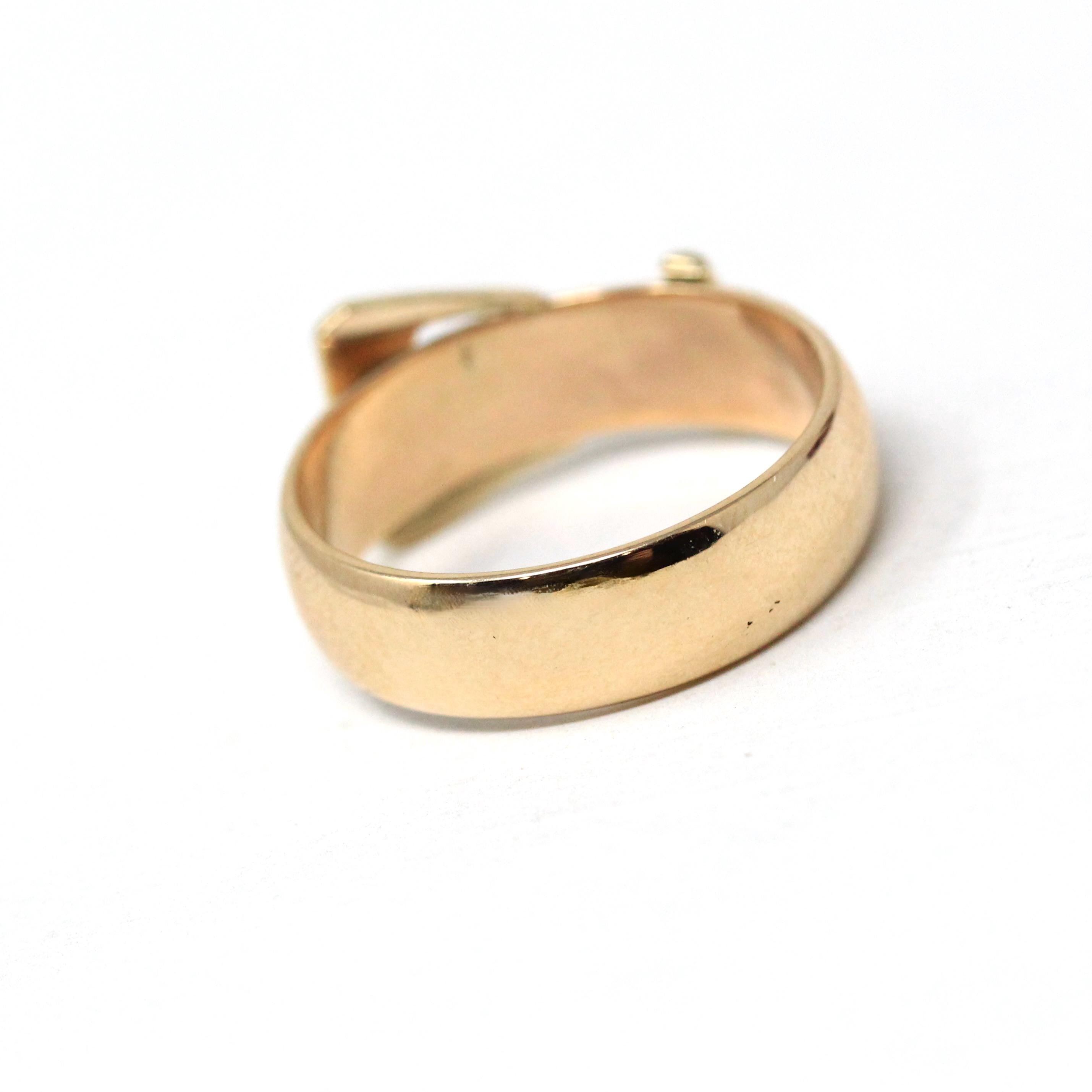English Buckle Ring - Retro 9k Yellow Gold London England Figural