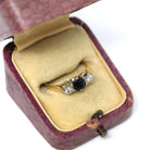 Vintage Sapphire & Diamond Ring - Retro 18k Yellow White Two Tone Gold Natural Blue Gemstone Ring - Hallmarked 1967 Size 5 1/4 Fine Jewelry