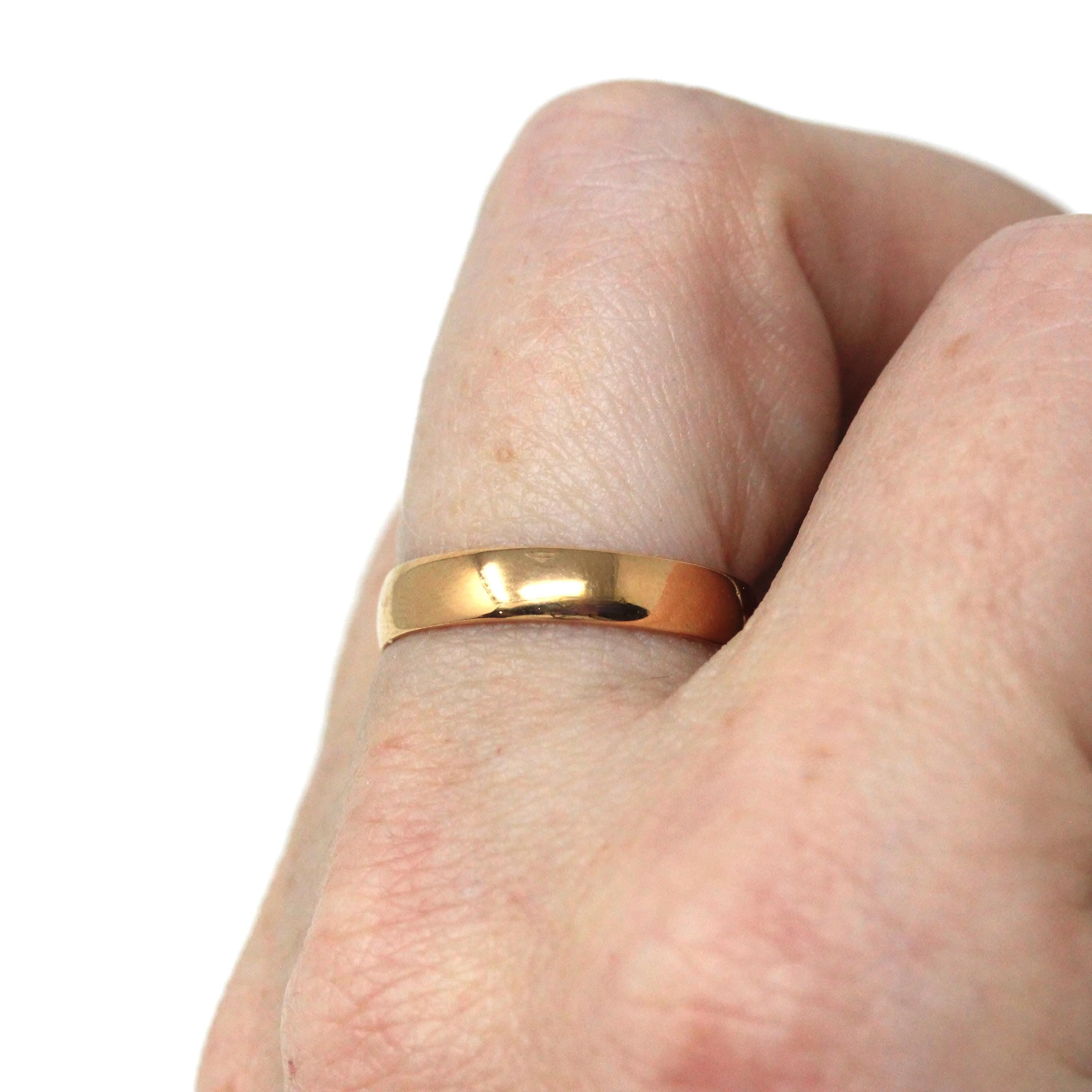 Victorian 22k Gold Band - Antique Unisex Plain Polished Round Wedding Ring - Hallmarked 1897 Rose Gold Size 6 Fine Bridal Stacking Jewelry