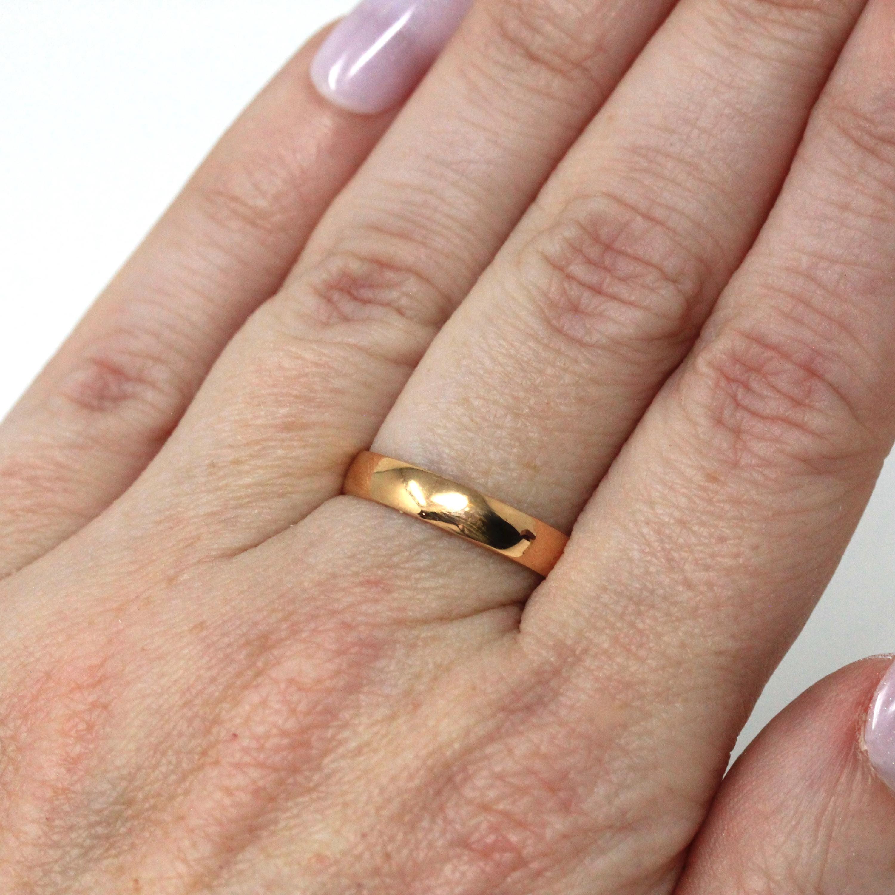 Victorian 22k Gold Band - Antique Unisex Plain Polished Round Wedding Ring - Hallmarked 1897 Rose Gold Size 6 Fine Bridal Stacking Jewelry