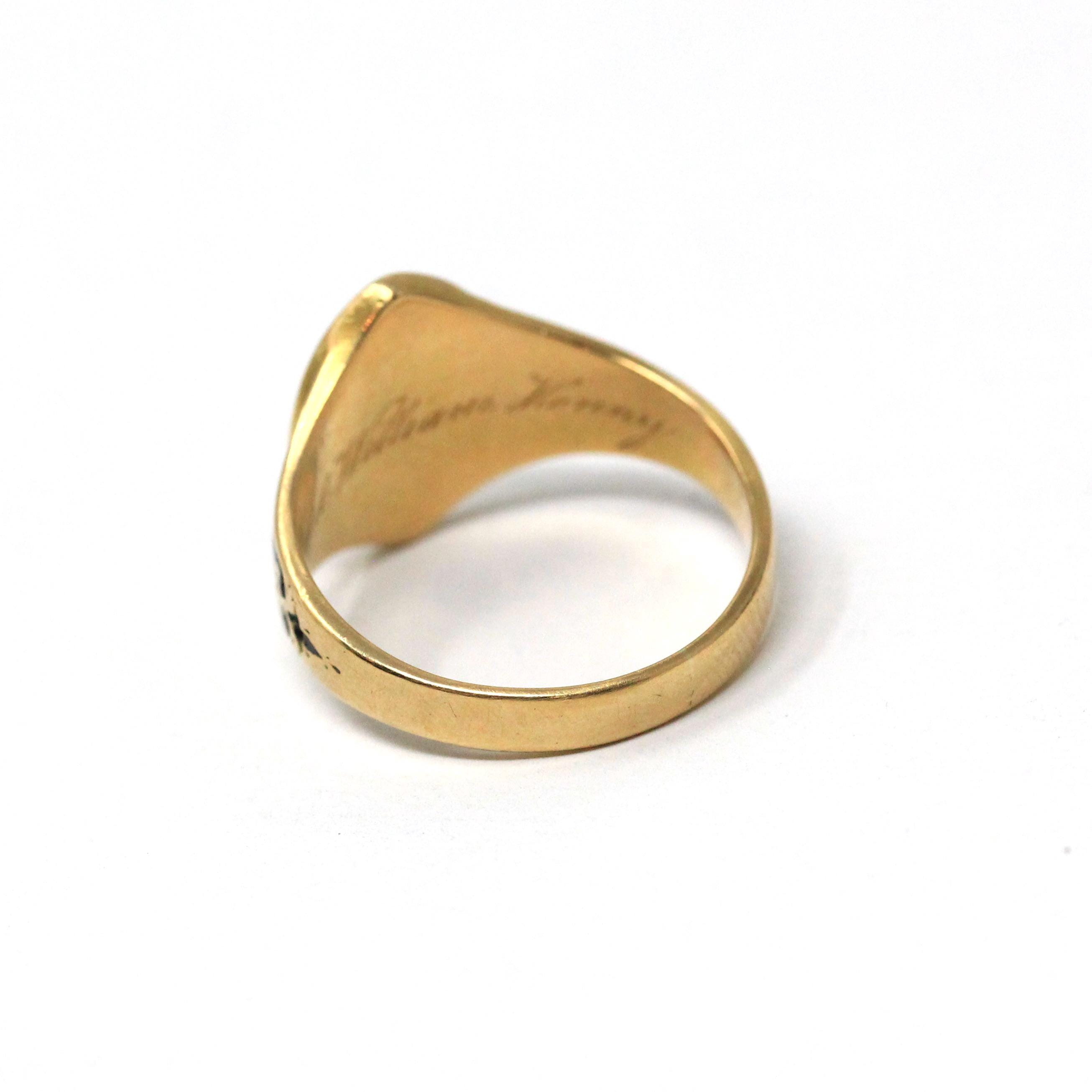 Victorian Cross Ring - Antique 18k Yellow Gold Seed Pearl Black Enamel Symbolic Statement - Vintage Circa 1880 Size 6 1/4 Fine Jewelry