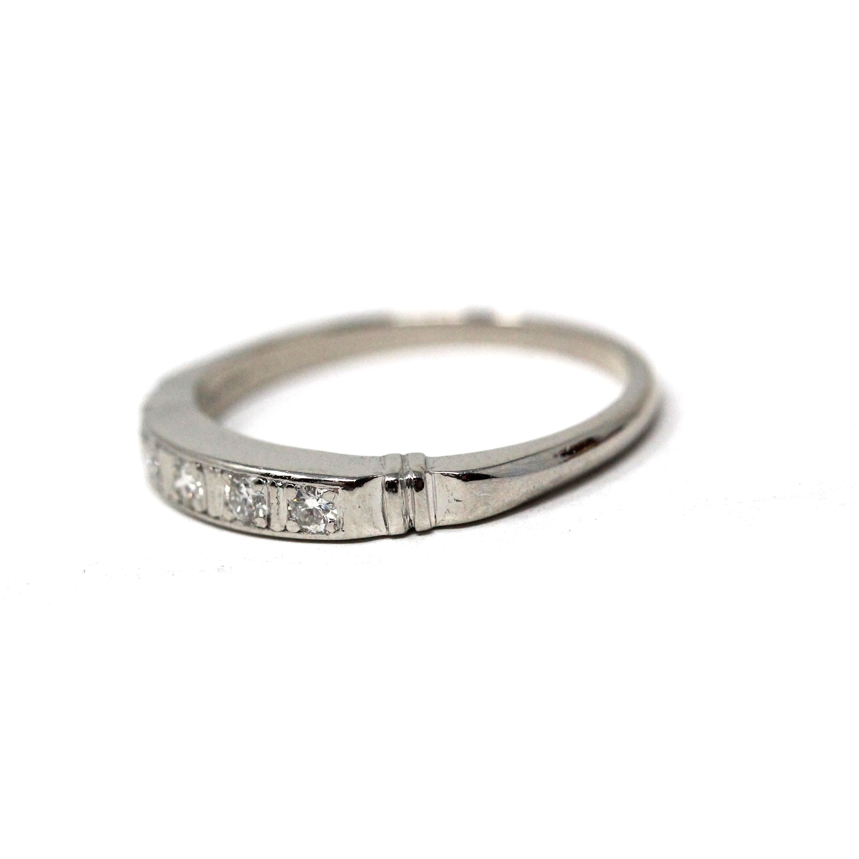 Vintage Diamond Band - Mid Century Platinum .11 CTW Natural Gemstone Wedding Ring - Circa 1950s Era Size 5 1/4 Stacking Fine Bridal Jewelry