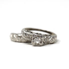 Vintage Wedding Set - Mid Century 14k White Gold Natural Diamonds Matching Engagement Ring & Band - Circa 1950s Size 5 Bridal Fine Jewelry