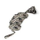 Antique Watch Fob - Victorian Sterling Silver Nature Inspired Bird Chain Engraved FNMK - Repousse Floral Panel Link Drop Fine Unisex Jewelry