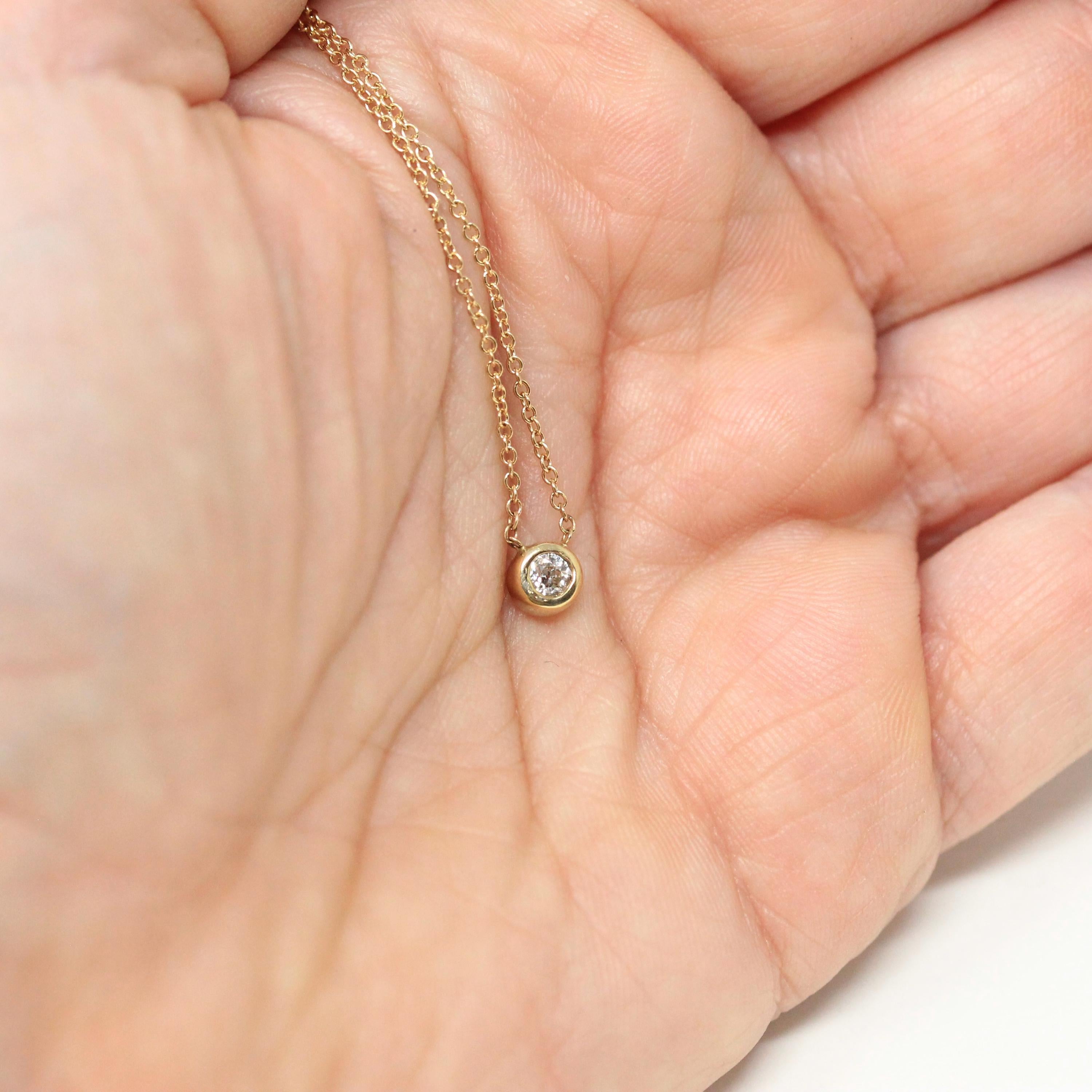 Dainty Diamond Necklace - Modern 14k Yellow Gold .10 CT Natural Diamond Bezel - Antique Old European Cut Gemstone Fine Minimalist Jewelry