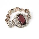 Vintage Jewelry Set - Retro Era Sterling Silver Interlocking Open Metal Purple Glass Choker and Bracelet Links - Circa 1970s Fashion Jewelry