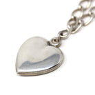Vintage Heart Bracelet - Mid Century Sterling Silver Puffy Charm Pendant Curb Link Chain - Circa 1940s Era Sweetheart Bow Love Motif Jewelry