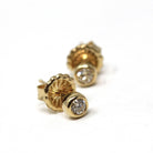 Bezel Diamond Earrings - Contemporary Custom 14k Yellow Gold .24 CTW Natural Old European Cut Gemstones - Post Stud Fine Minimalist Jewelry