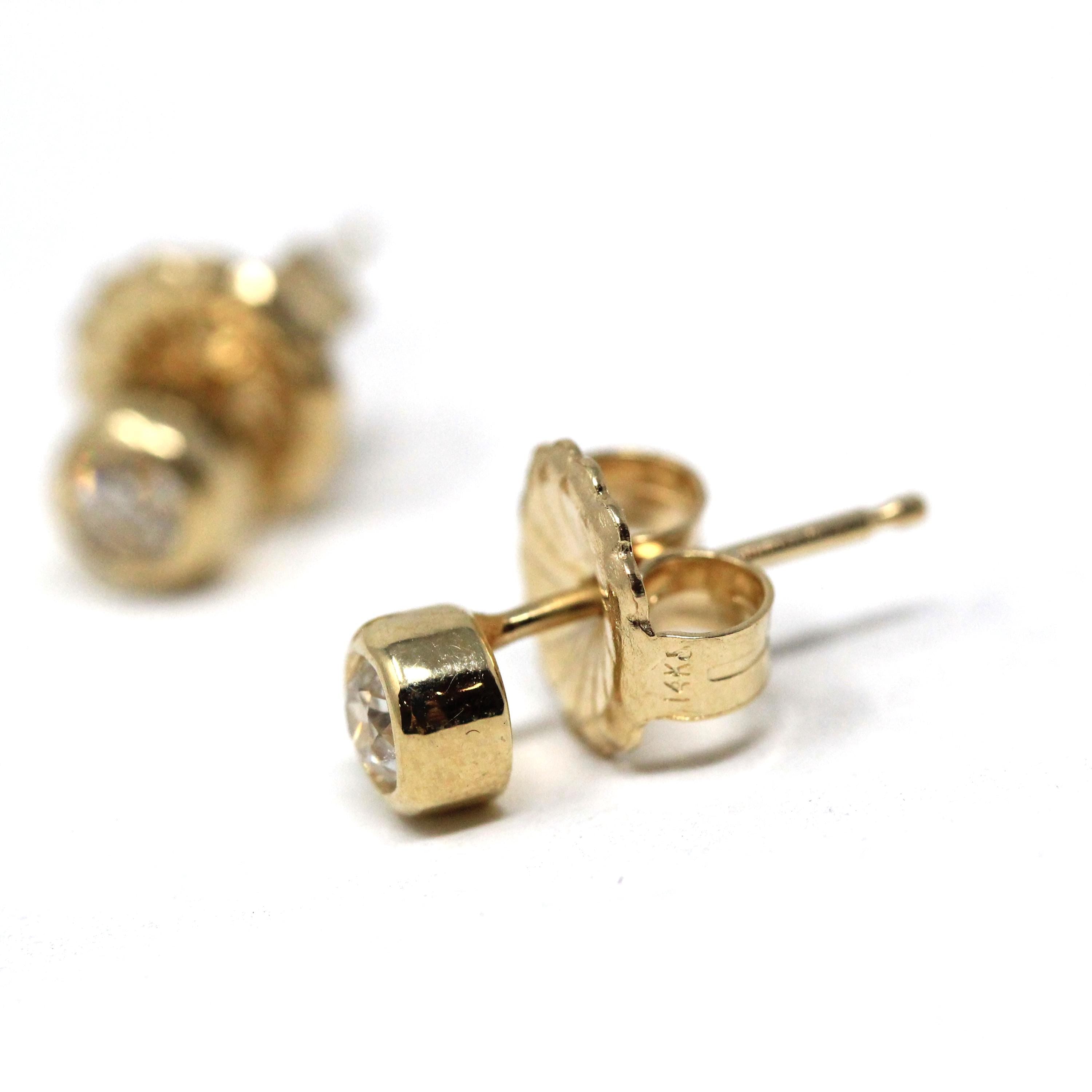 Bezel Diamond Earrings - Contemporary Custom 14k Yellow Gold .24 CTW Natural Old European Cut Gemstones - Post Stud Fine Minimalist Jewelry