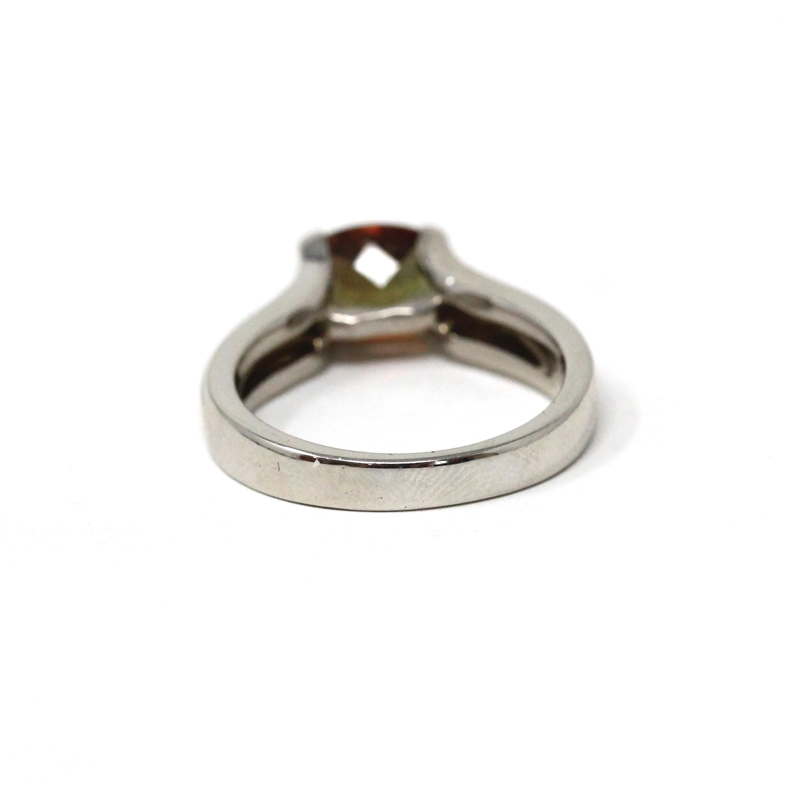 Estate Andalusite Ring - Modern Platinum Solitaire Natural Gemstone East West Green Orange - Size 7 1/2 Alternative Engagement Fine Jewelry