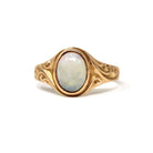 Edwardian Opal Ring - Antique 10k Yellow Gold Solitaire Natural Cabochon Gem - Circa 1900s Era Size 4 3/4 October Birthstone Fine Jewelry