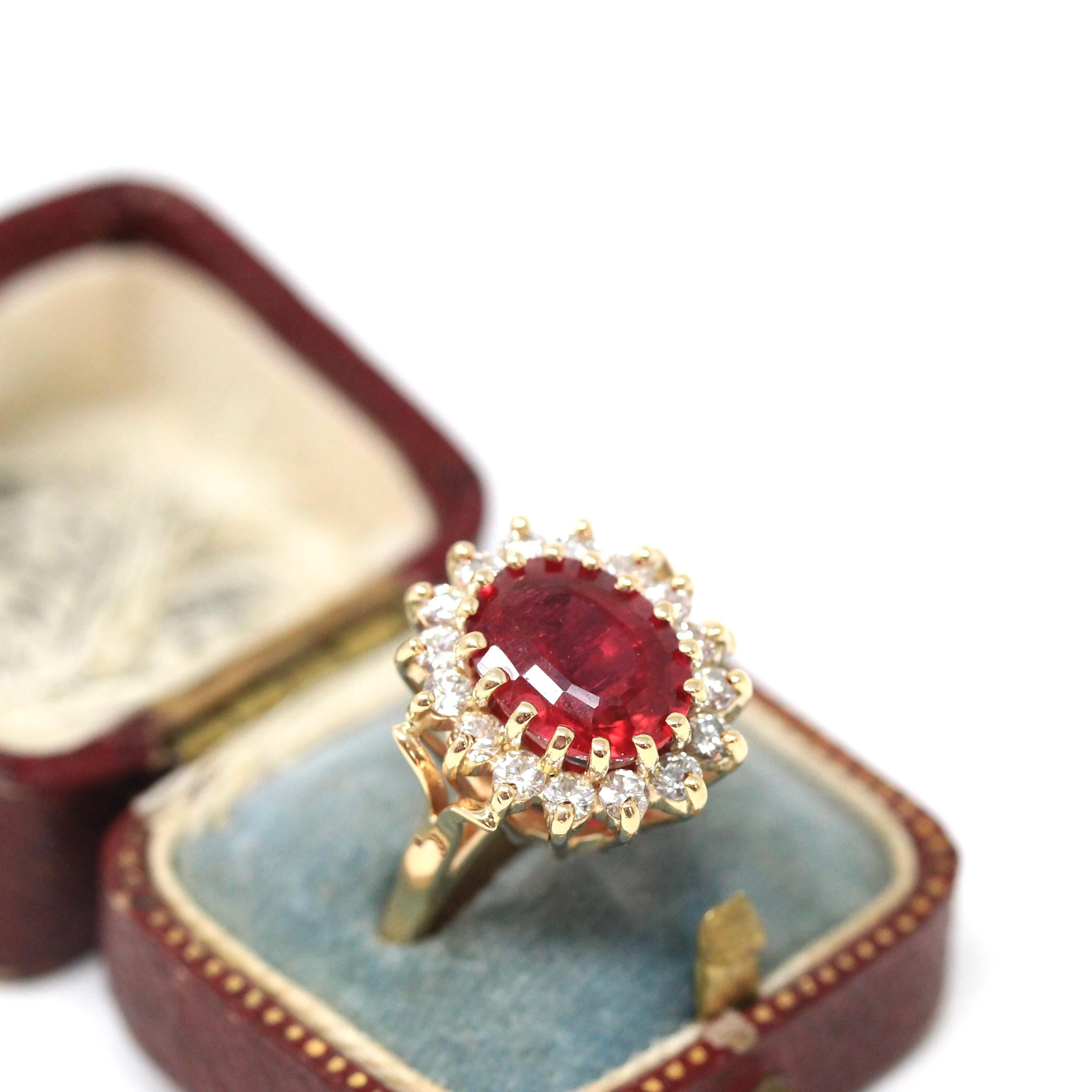 Tourmaline Halo Ring - Modern Era 14k White Gold Large Oval Natural Pink Gemstone Diamond Cluster - Estate Size 7 1/2 Statement Fine Jewelry