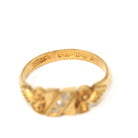 Antique Diamond Ring - Victorian 18k Yellow Gold .06 CTW Natural Diamond Band - Dated 1900 Size 7 1/2 Etruscan Revival Scroll Fine Jewelry