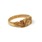 Antique Diamond Ring - Victorian 18k Yellow Gold .06 CTW Natural Diamond Band - Dated 1900 Size 7 1/2 Etruscan Revival Scroll Fine Jewelry