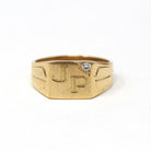 Letters "JP" Ring - Mid Century 14k Yellow Gold Engraved Initials Signet Natural Diamond - Vintage Circa 1940s Era Size 5 Fine 40s Jewelry