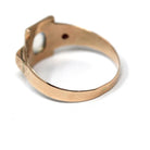 Edwaridna Moonstone Ring - Antique English 9k Rosy Yellow Gold Cabochon Magical Gem - Circa 1900 Size 11 3/4 Garnet Accent Fine Jewelry