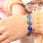 Vintage Enamel Jewelry Set - Mid Century Sterling Silver Blue Enamel Leaf Links Necklace Bracelet - Circa 1950s Era David Anderson Jewelry