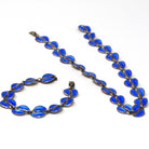 Vintage Enamel Jewelry Set - Mid Century Sterling Silver Blue Enamel Leaf Links Necklace Bracelet - Circa 1950s Era David Anderson Jewelry