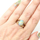 Vintage Opal Ring - Retro Era 10k Yellow Gold Natural Oval Gemstone Bamboo Branch Statement - Circa 1970s Size 6 1/4 Brutalist Fine Jewelry