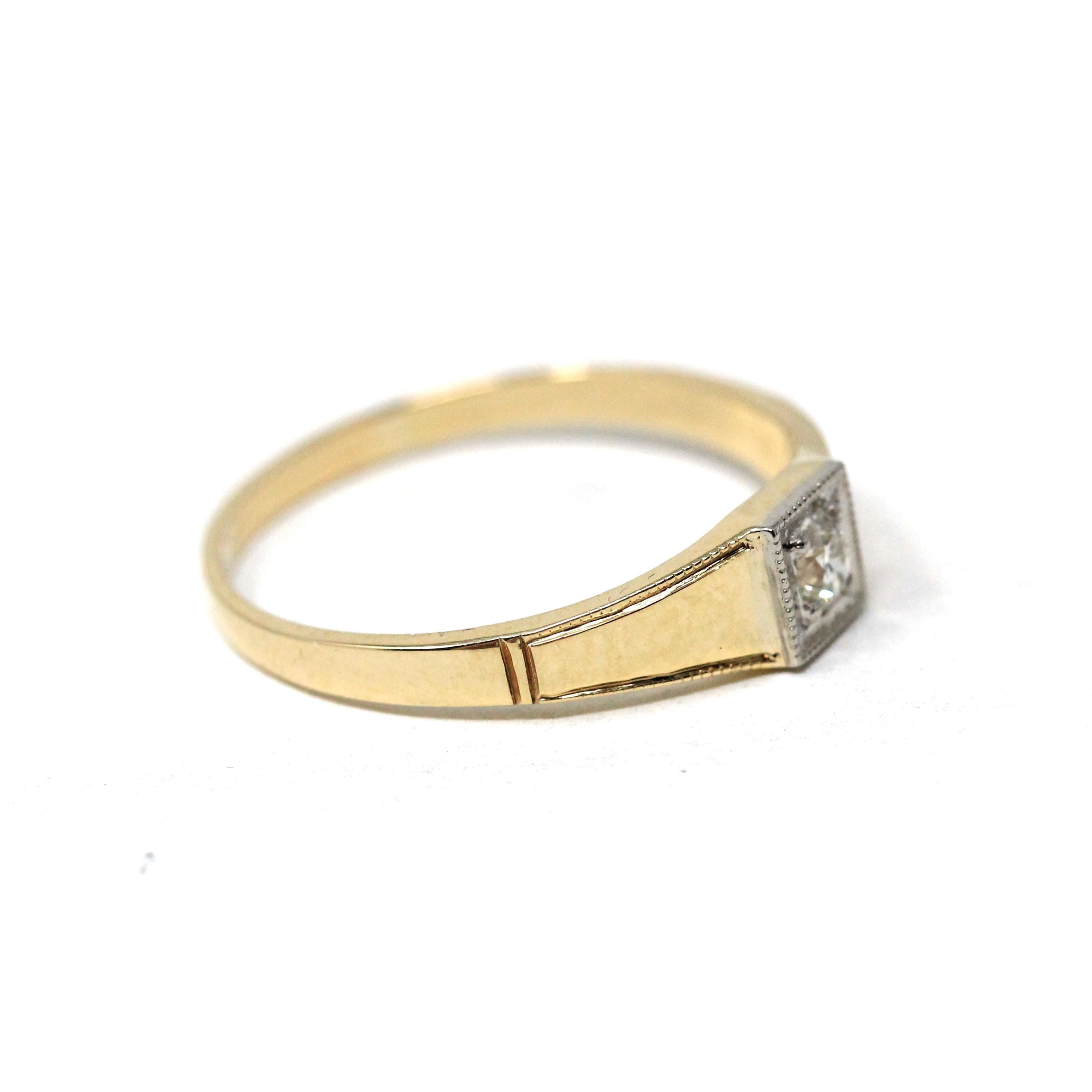 Vintage Diamond Ring - Mid Century 10k Yellow & White Gold Natural Gemstone Wedding Band - Circa 1940s Era Size 7 1/2 Fine Statement Jewelry