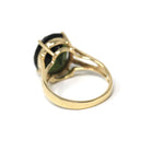 Moldavite Solitaire Ring - Modern 2000s 10k Yellow Gold Natural Dark Green Glass Oval Gemstone - Estate Size 4 3/4 Split Shank Fine Jewelry