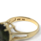 Moldavite Solitaire Ring - Modern 2000s 10k Yellow Gold Natural Dark Green Glass Oval Gemstone - Estate Size 4 3/4 Split Shank Fine Jewelry
