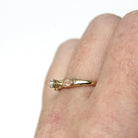 Vintage Diamond Ring - Mid Century 10k Tri Color Gold Natural Round Solitaire Gemstone Engagement - Circa 1960s Size 5 3/4 Leaf Fine Jewelry