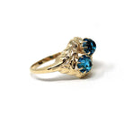 Vintage Toi Et Moi Ring - Mid Century Era 10k Yellow Gold Bright Blue Glass Stones - Circa 1940s Size 6 Leaf Details Bypass Fine 40s Jewelry