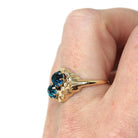 Vintage Toi Et Moi Ring - Mid Century Era 10k Yellow Gold Bright Blue Glass Stones - Circa 1940s Size 6 Leaf Details Bypass Fine 40s Jewelry